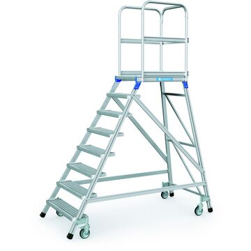 Односторонний передвижной трап со стальными решетчатыми ступенями и площадкой