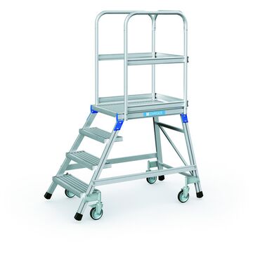 Односторонний передвижной трап со стальными решетчатыми ступенями и площадкой