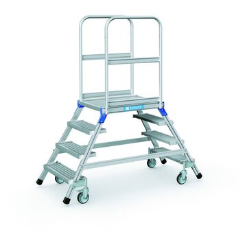 Двусторонний передвижной трап со стальными решетчатыми ступенями и площадкой